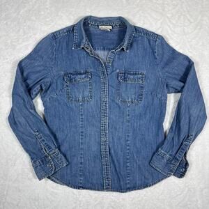 Faded Glory Denim Button Up Shirt Women's Medium 8/10 Blue Long Sleeve Top